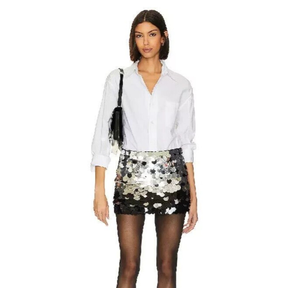 Alice +Olivia Rubi Metallic Paillette-Embellished Miniskirt Black/Silver… - Picture 6 of 11